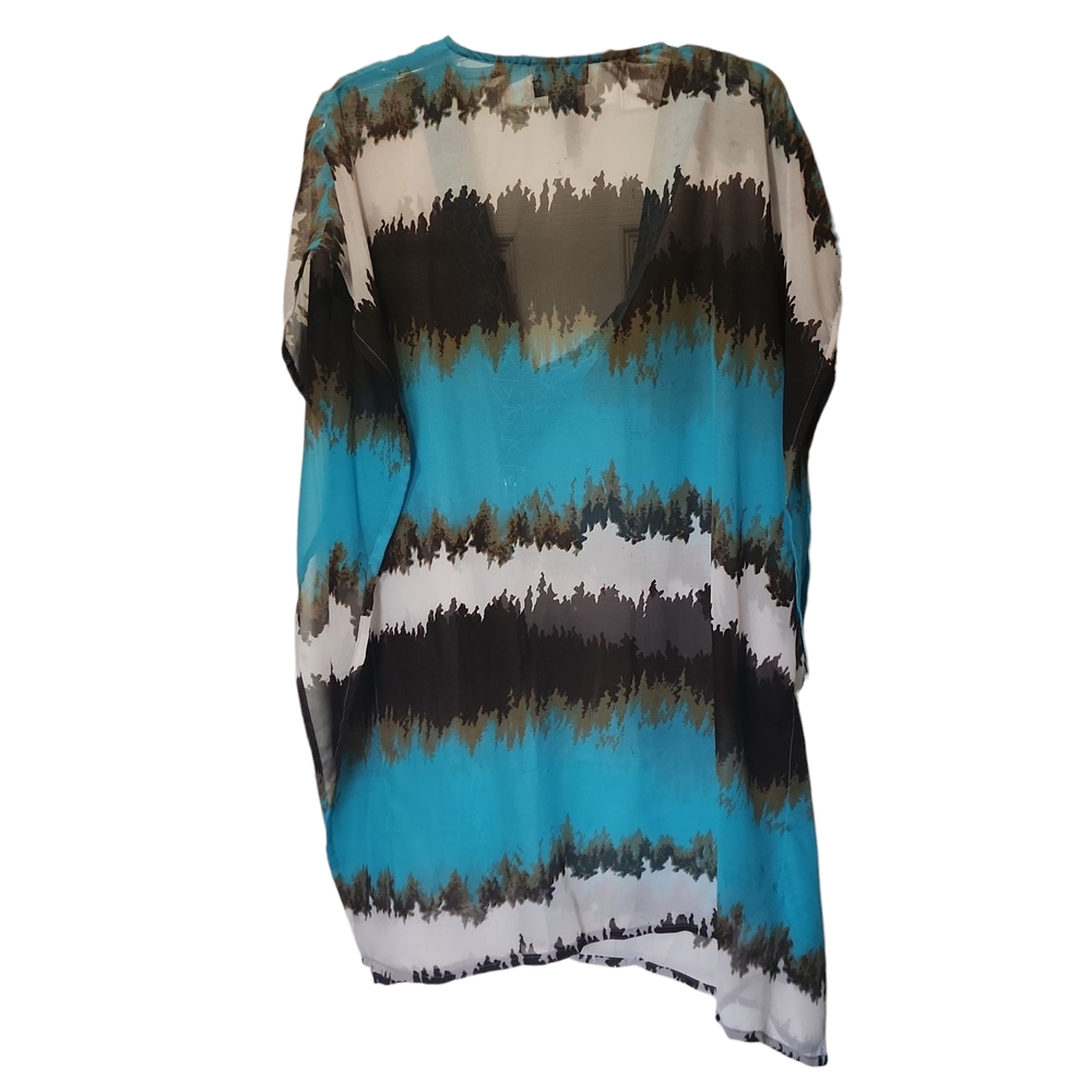 Blue and Black Women's Swim Coverup Top L String Tie Front - Picture 2 of 4